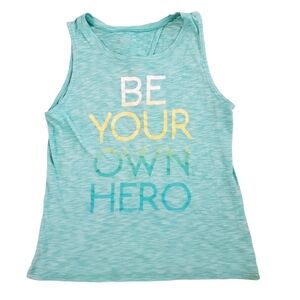 EVCR Women's Heathered Teal Blue Be Your Own Hero Keyhole‎ Tank Top Small